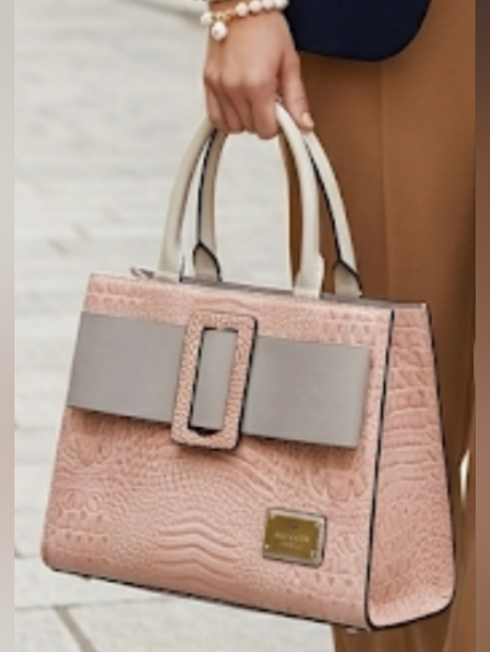 The Regal Rose Croc-Embossed Structured Satchel - Picture 2 of 14